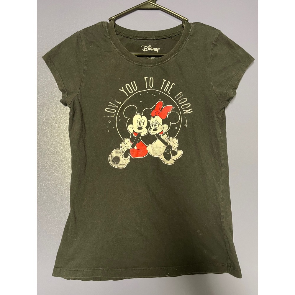 Disney Mickey Minnie Mouse Love You To‎ The Moon Black Graphic Tee Shirt Kids L